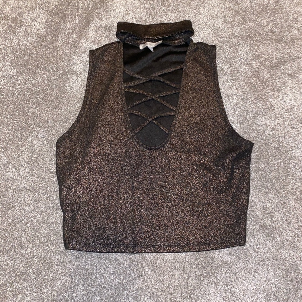 brown metallic crop top
